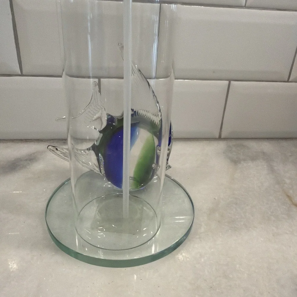 Unique Hand Blown Glass Fish Soap/lotion Clear Glass Dispenser Blue/green